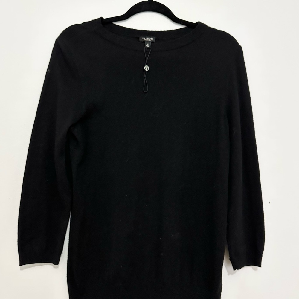 Talbots black pullover sweater knit lambs wool blend minimalist size medium